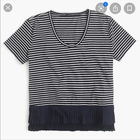 J.Crew Pleated chiffon-hem striped T-shirt - Picture 2 of 7